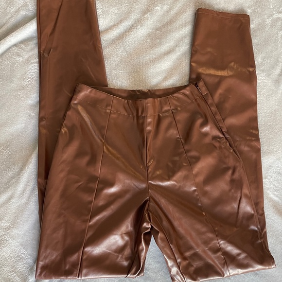 Leather Brown Split Leg Pants - Picture 2 of 7